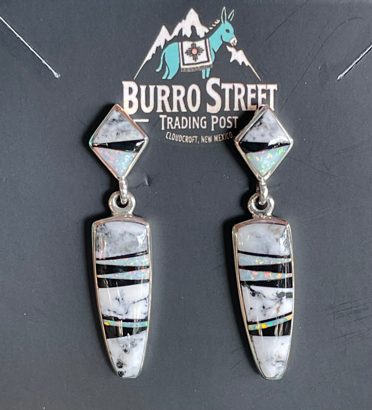 š„SOLD in 10 Minutes!š„CRAIGS SMOKINā HOT STEALš„ Sterling Silver Navajo Handmade White Buffalo Post Earrings w/ Black Jet and Opal Inlayš„