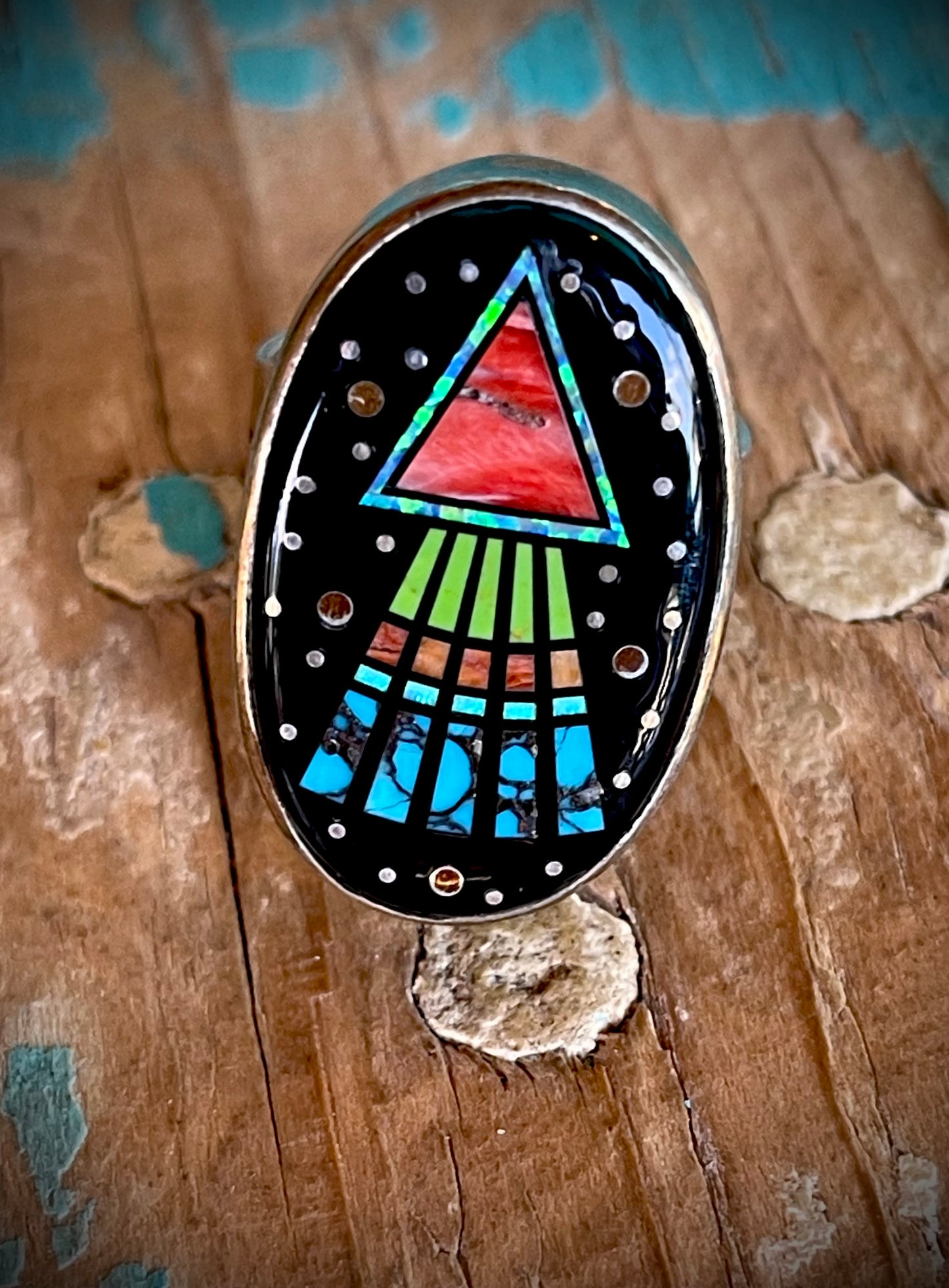 🔥 CRAIG’S SMOKIN’ HOT STEAL 🔥 Sterling Silver Handmade Matthew Jack Multi-Stone Micro Inlay Adjustable Ring🔥