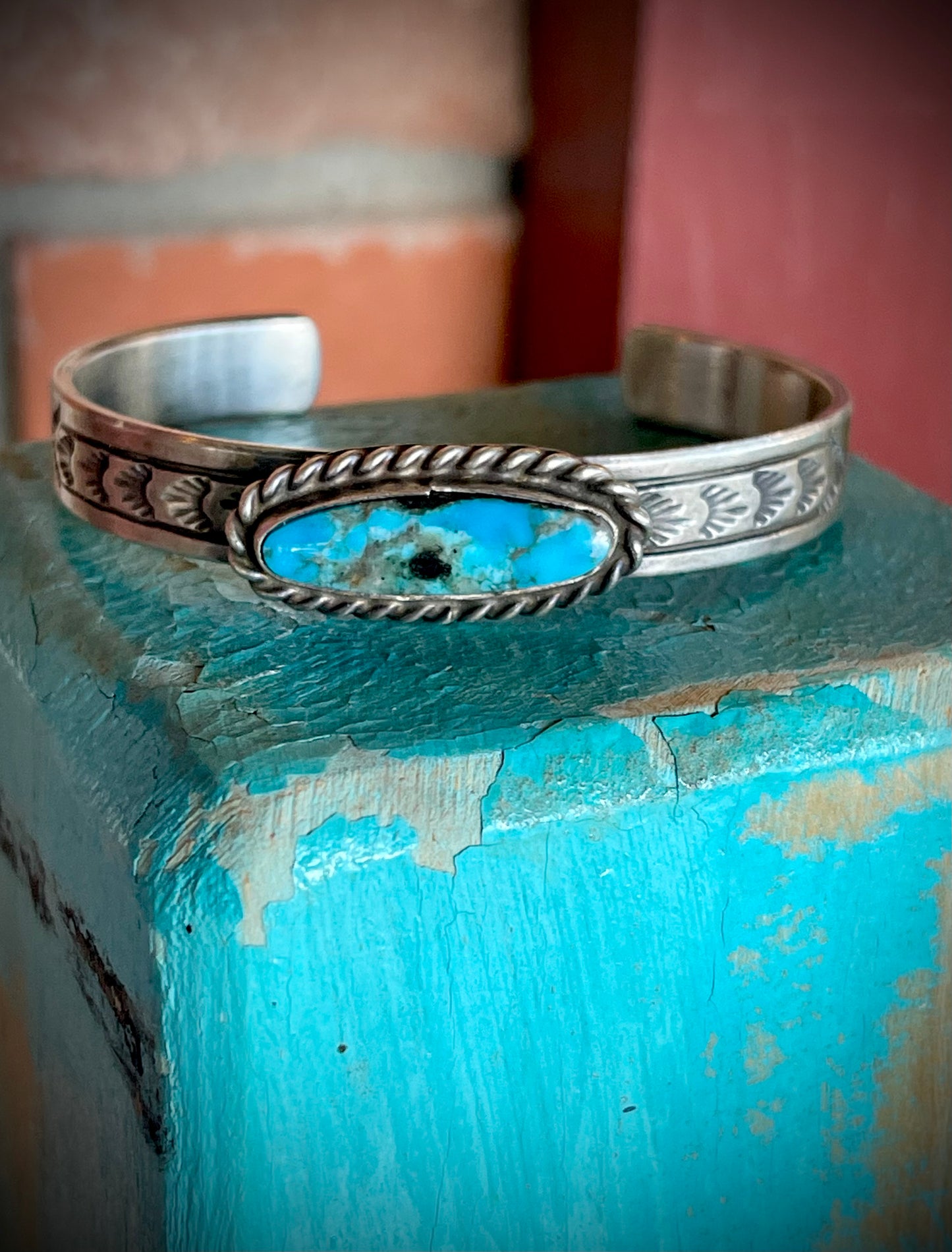 š„CRAIGS SMOKINā HOT STEALš„ Sterling Silver Navajo Handmade Blue Ridge Turquoise Cuffš„