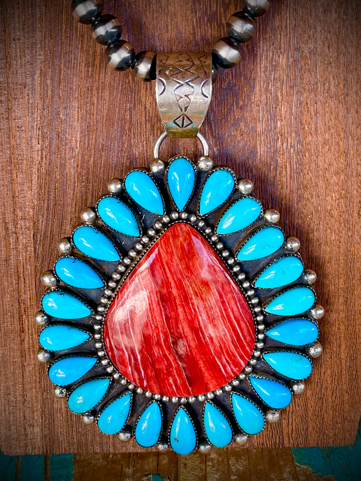 🔥CRAIG’S SMOKIN’ HOT STEAL🔥Sterling Silver Navajo Handmade Rare Sleeping Beauty Turquoise and Orange Spiny Oyster Pendant🔥 (Pendant Only)