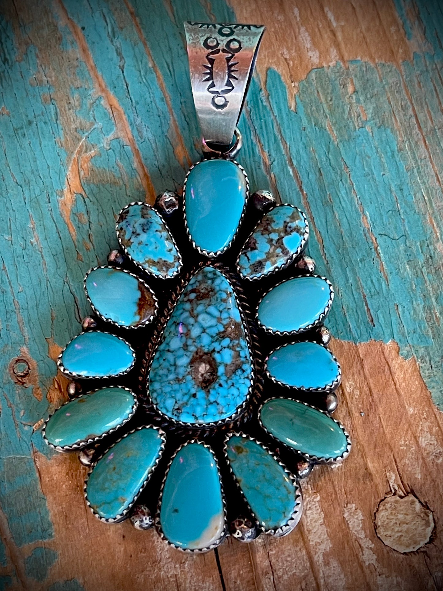 🔥CRAIG’S SMOKIN’ HOT STEAL🔥Sterling Silver Navajo Handmade Kingman Turquoise Adjustable Cluster Pendant (pendant only)🔥