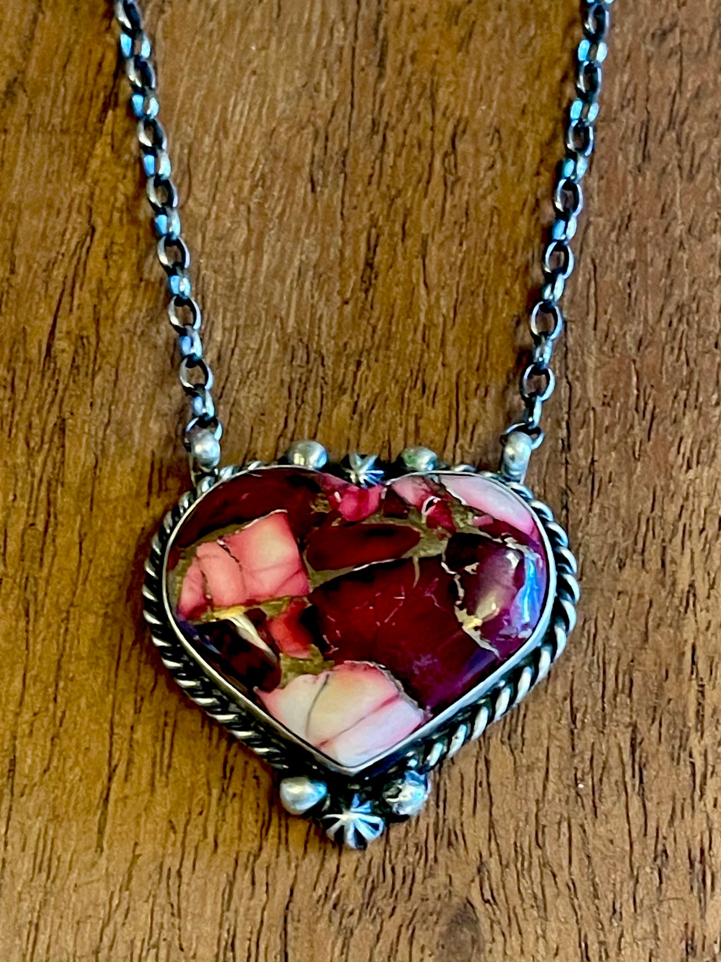 š„CRAIGS SMOKINā HOT STEALš„ Sterling Silver Navajo Handmade Rose Dahlia Mojave 18-1/2ā Heart Necklace š„
