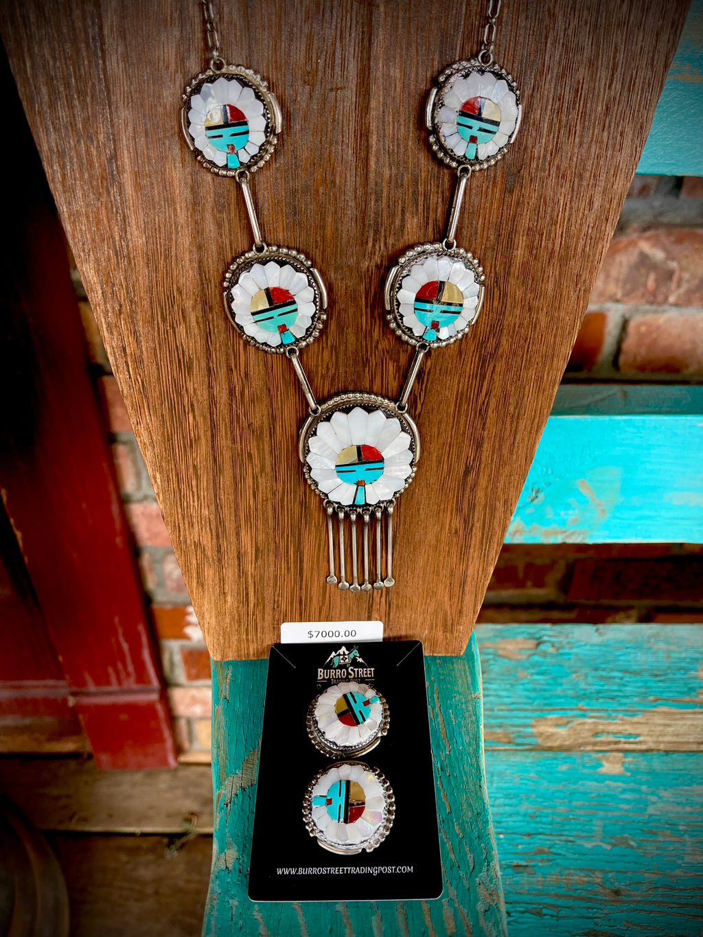 🔥CRAIGS SMOKIN’ HOT STEAL🔥Sterling Silver Vintage Zuni Handmade Multi-Stone Sun Face Post Earrings/Necklace Set🔥