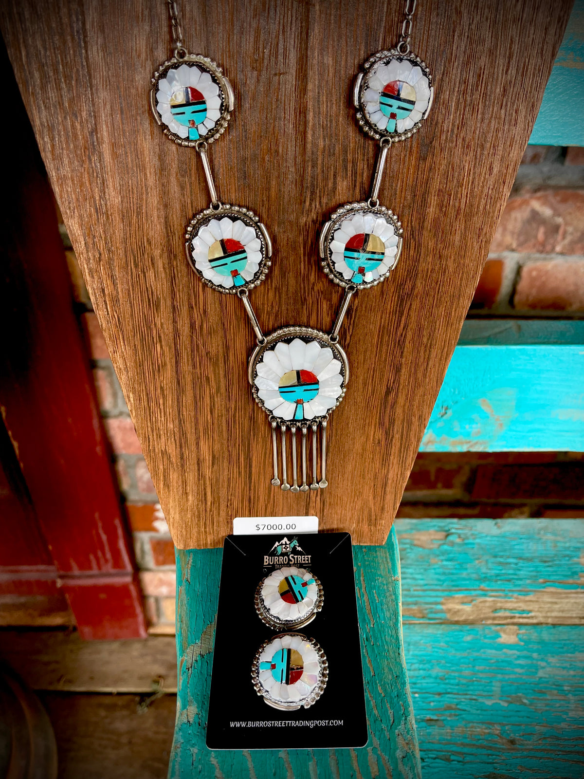 🔥CRAIGS SMOKIN’ HOT STEAL🔥Sterling Silver Vintage Zuni Handmade Multi-Stone Sun Face Post Earrings/Necklace Set🔥