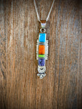 🔥CRAIGS SMOKIN’ HOT STEAL🔥Sterling Silver Navajo Handmade Multi-stone Inlay Pendant w/ 18” Chain🔥
