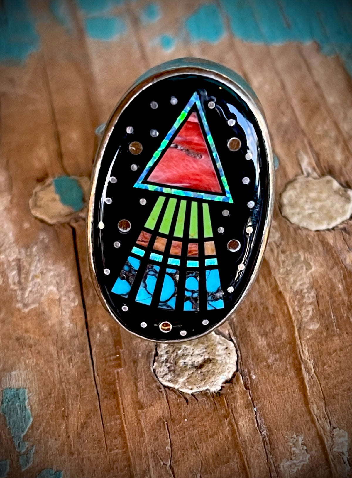 🔥 CRAIG’S SMOKIN’ HOT STEAL 🔥 Sterling Silver Handmade Matthew Jack Multi-Stone Micro Inlay Adjustable Ring🔥