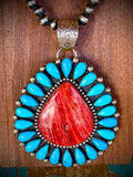 🔥CRAIG’S SMOKIN’ HOT STEAL🔥Sterling Silver Navajo Handmade Rare Sleeping Beauty Turquoise and Orange Spiny Oyster Pendant🔥 (Pendant Only)