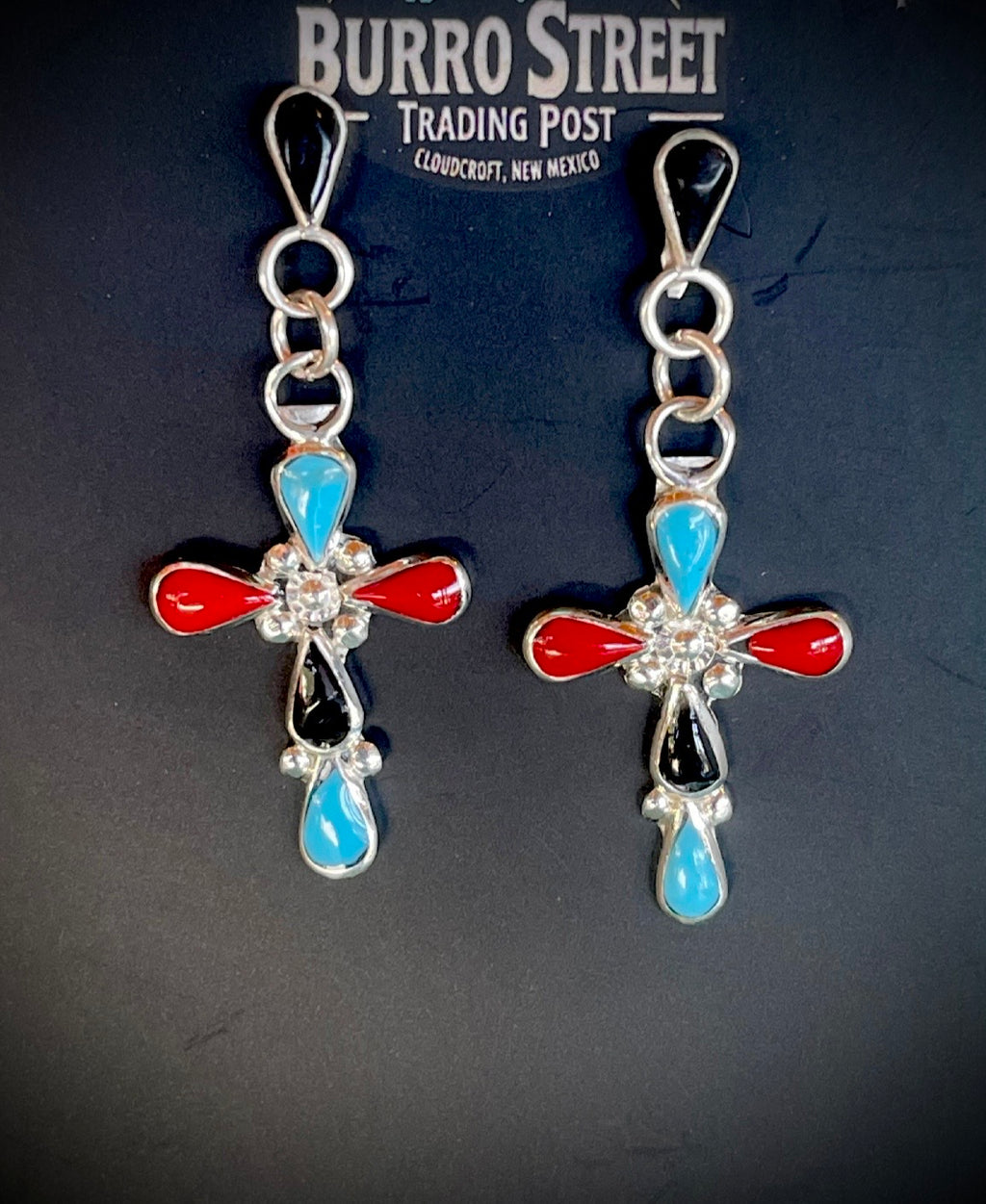 🔥CRAIGS SMOKIN’ HOT STEAL🔥 Sterling Silver Zuni Handmade Multi-stone Cross Earrings🔥