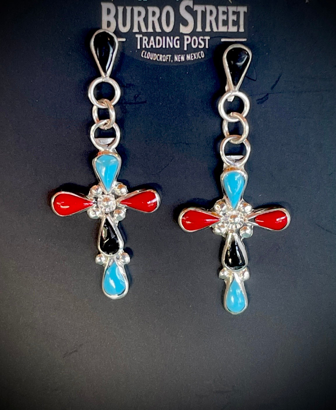 🔥CRAIGS SMOKIN’ HOT STEAL🔥 Sterling Silver Zuni Handmade Multi-stone Cross Earrings🔥