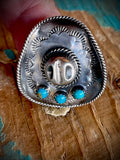 🔥CRAIG’S SMOKIN’ HOT STEAL🔥Sterling Silver Navajo Handmade Kingman Turquoise Cowboy Hat Ring - Size 9🔥
