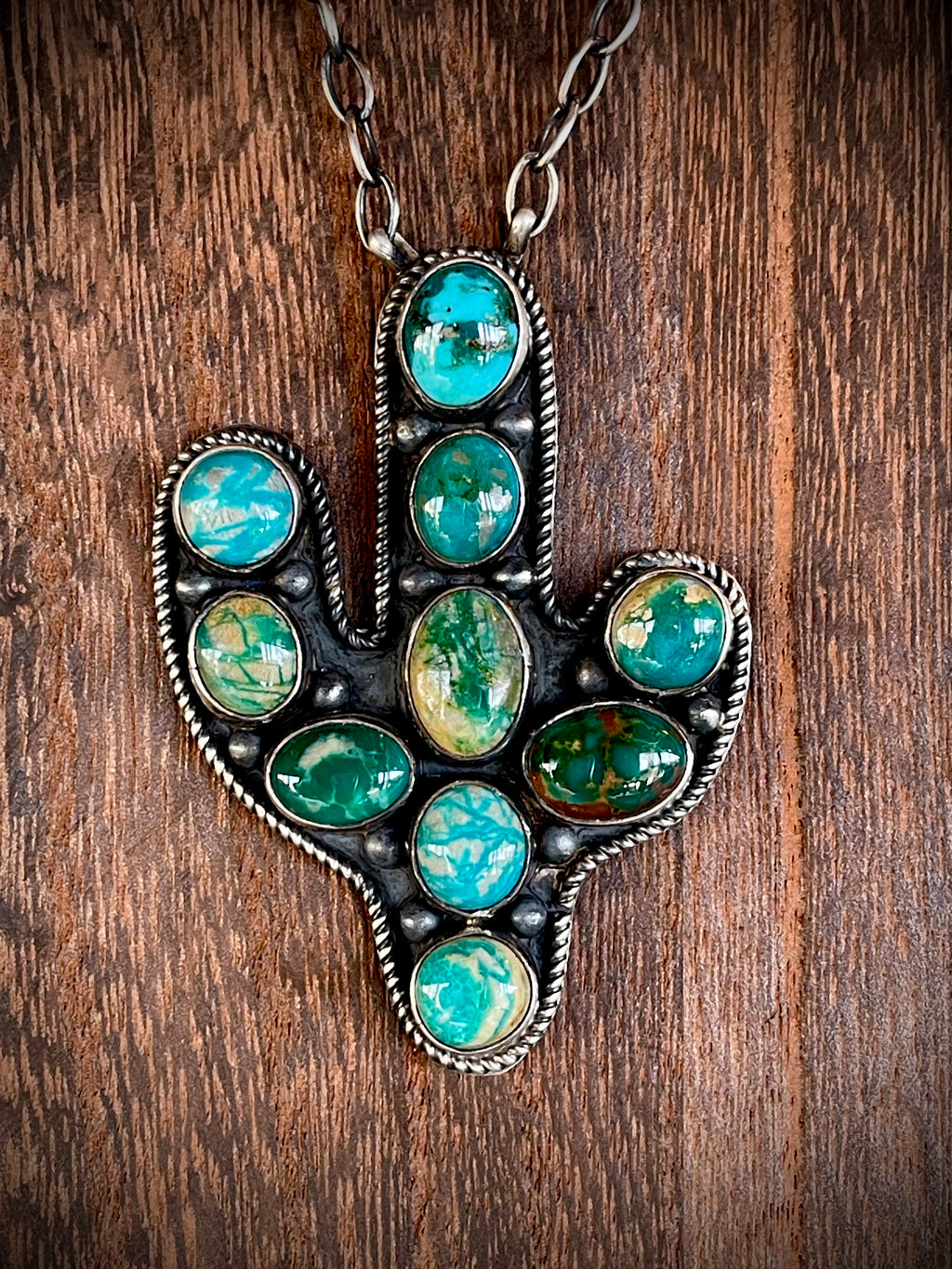 🔥CRAIG’S SMOKIN’ HOT STEAL🔥Sterling Silver Navajo Handmade Mixed Royston Turquoise 19” Cactus Necklace🔥