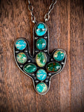 🔥CRAIG’S SMOKIN’ HOT STEAL🔥Sterling Silver Navajo Handmade Mixed Royston Turquoise 19” Cactus Necklace🔥