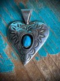 🔥CRAIG’S SMOKIN’ HOT STEAL🔥Sterling Silver Navajo Handmade Kingman Turquoise Stamped Heart Pendant - (Pendant only)🔥