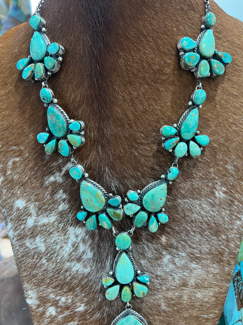 💚🩵MARKET SPECIAL🩵💚!!  Royston Turquoise WOWZA Cluster Necklace/Earrings!!$5,000 ↔️ ($7,000 off the retail price $12,000)😳🤩🤯