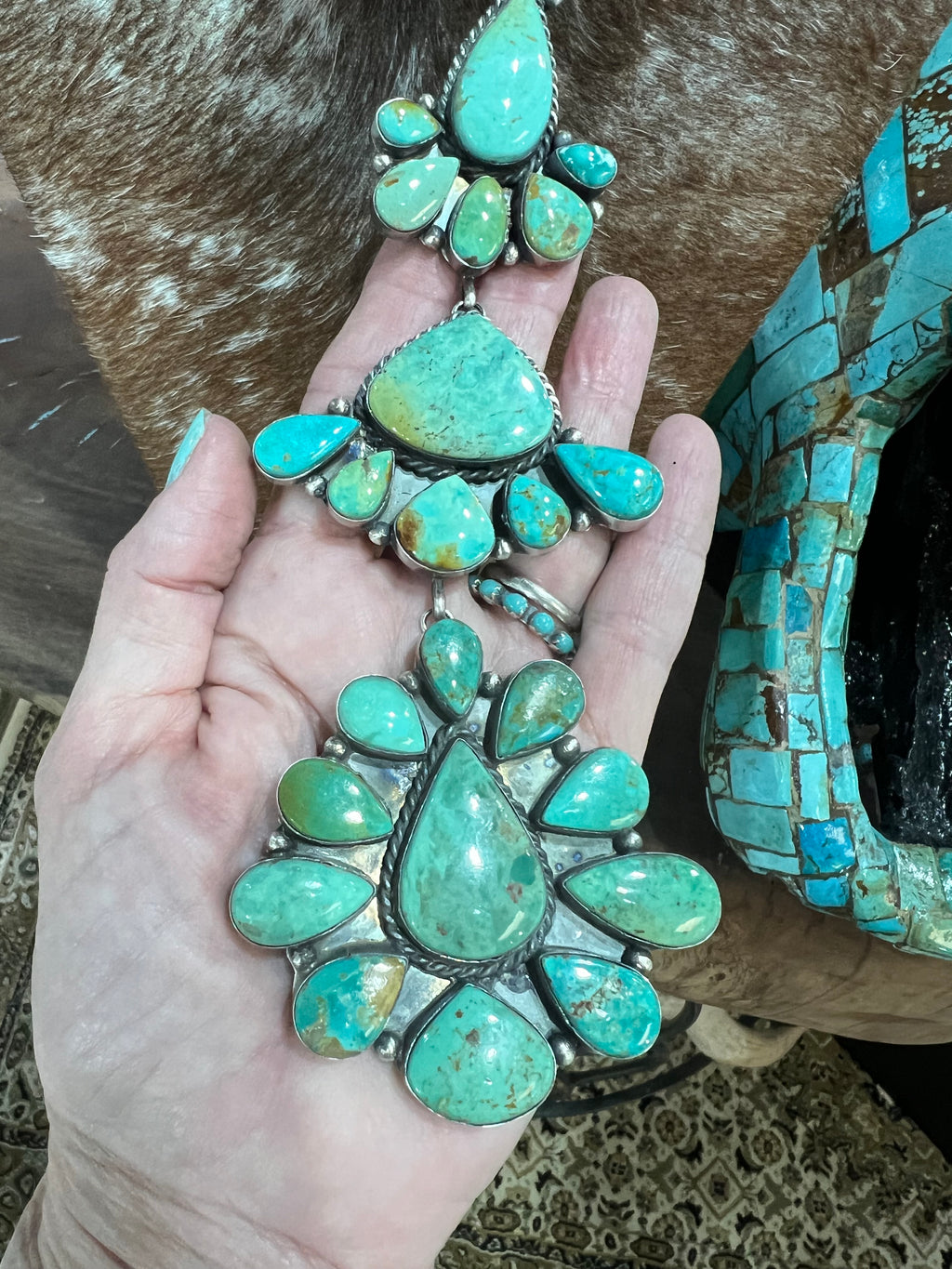 💚🩵MARKET SPECIAL🩵💚!!  Royston Turquoise WOWZA Cluster Necklace/Earrings!!$5,000 ↔️ ($7,000 off the retail price $12,000)😳🤩🤯