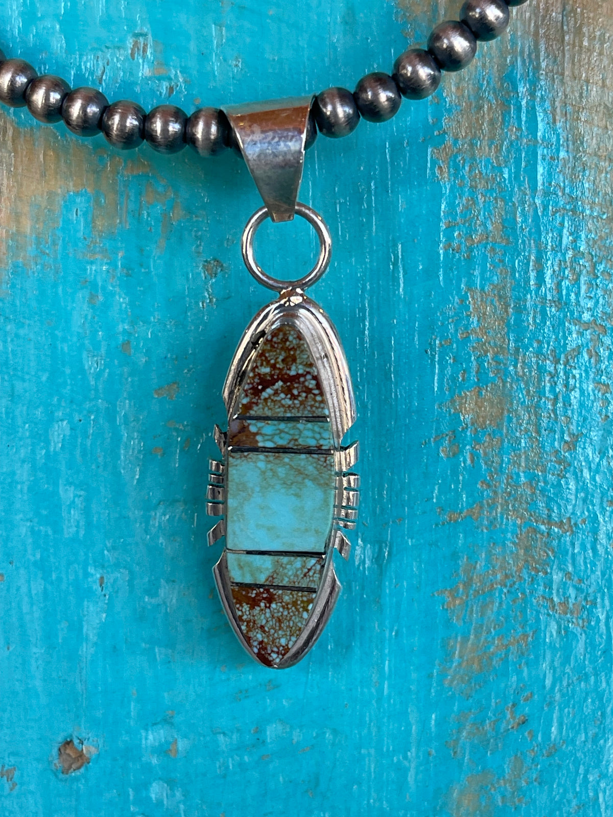 🔥CRAIG’S SMOKIN’ HOT STEAL🔥Sterling Silver Navajo Handmade #8 Turquoise Inlay Pendant - (Pendant only)