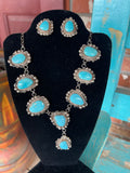 🔥CRAIGS SMOKIN’ HOT STEAL🔥 Sterling Silver Navajo Handmade Kingman Turquoise Necklace & Earrings Set🔥