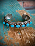 🔥CRAIGS SMOKIN’ HOT STEAL🔥Sterling Silver Navajo Handmade Kingman Turquoise 7-Stone Cuff🔥