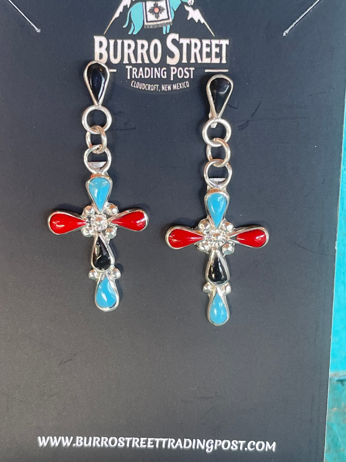 🔥CRAIGS SMOKIN’ HOT STEAL🔥 Sterling Silver Zuni Handmade Multi-stone Cross Earrings🔥