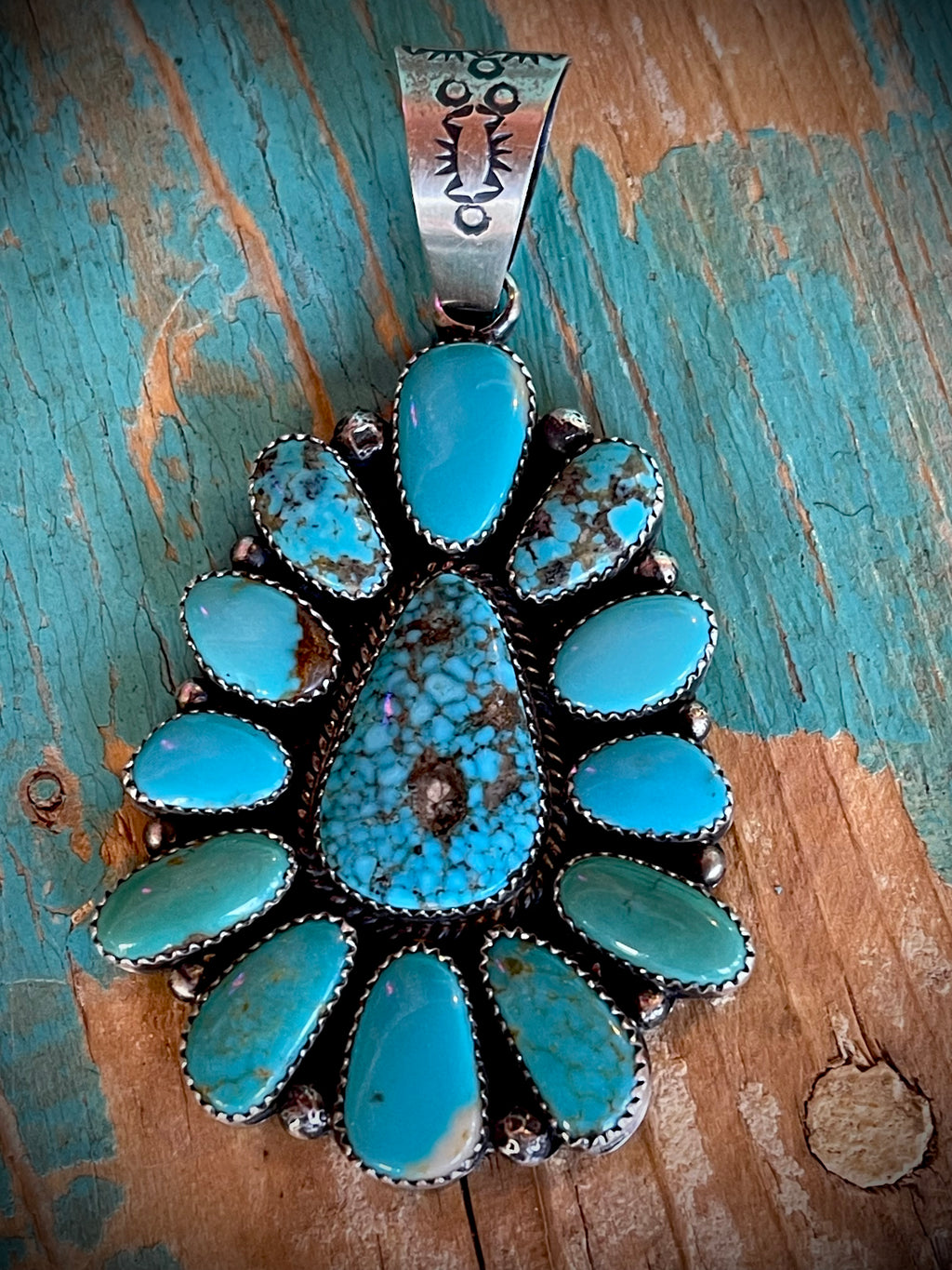 🔥CRAIG’S SMOKIN’ HOT STEAL🔥Sterling Silver Navajo Handmade Kingman Turquoise Adjustable Cluster Pendant (pendant only)🔥
