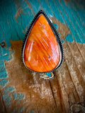 🔥CRAIG’S SMOKIN’ HOT STEAL🔥Sterling Silver Navajo Handmade Orange Spiny Oyster Adjustable Ring🔥