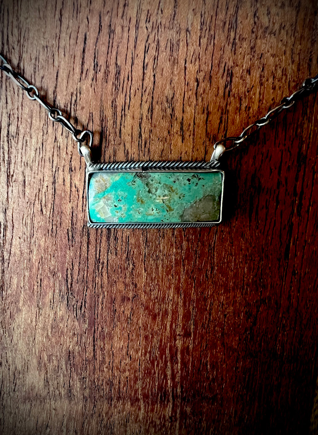 🔥CRAIG’S SMOKIN’ HOT STEAL🔥Sterling Silver Navajo Handmade Green Kingman Turquoise 20” Bar Necklace🔥