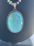 Sterling Silver Navajo Handmade Blue Kingman Turquoise Pendant