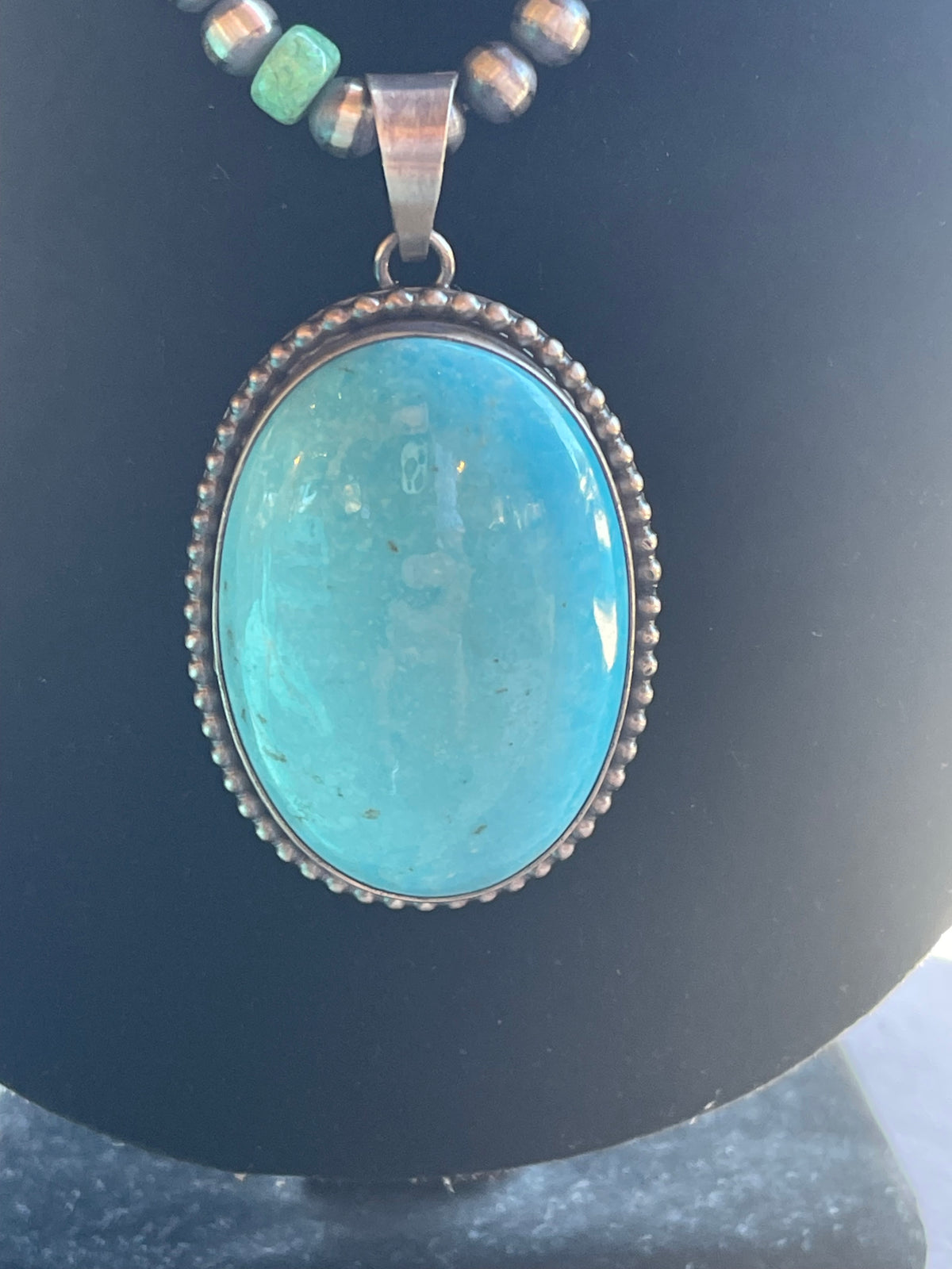 Sterling Silver Navajo Handmade Blue Kingman Turquoise Pendant