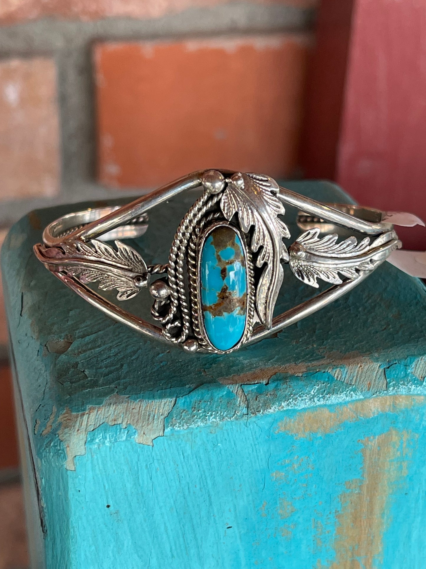 🔥CRAIGS SMOKIN’ HOT STEAL🔥Sterling Silver Navajo Handmade Kingman Turquoise Feather Cuff🔥