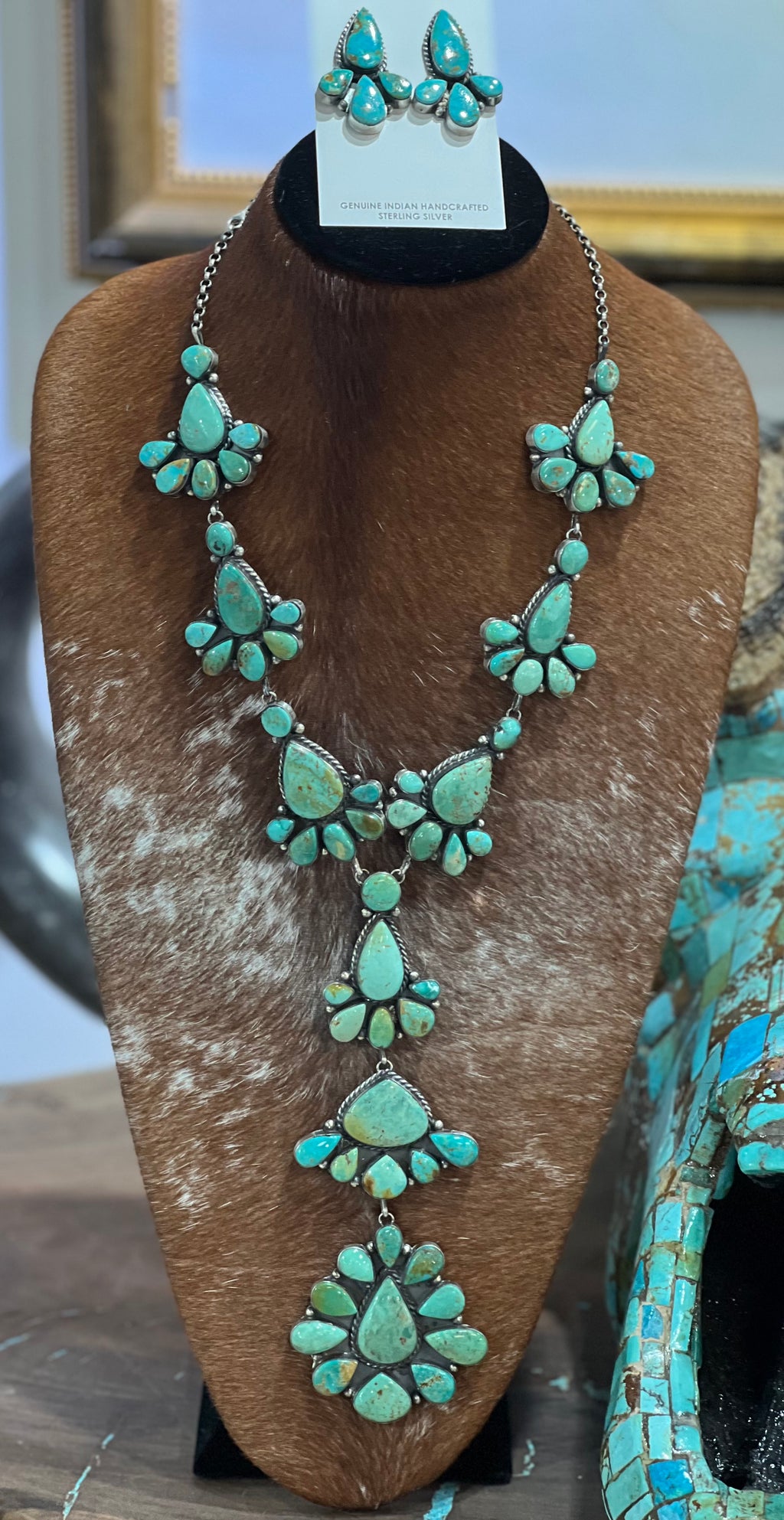 💚🩵MARKET SPECIAL🩵💚!!  Royston Turquoise WOWZA Cluster Necklace/Earrings!!$5,000 ↔️ ($7,000 off the retail price $12,000)😳🤩🤯