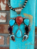 🔥CRAIG’S SMOKIN’ HOT STEAL🔥Sterling Silver Navajo Handmade Kingman Turquoise, Spiny Oyster, Golden Hills Turquoise Naja Pendant - (Pendant only)