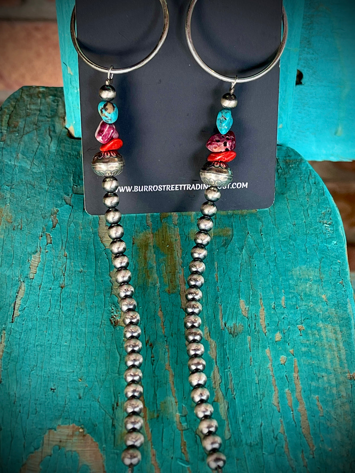 🔥CRAIGS SMOKIN’ HOT STEAL🔥Sterling Silver Navajo Handcrafted Sterling Pearl Earrings w/ Kingman Turquoise, Purple Spiny Oyster and Red Coral🔥