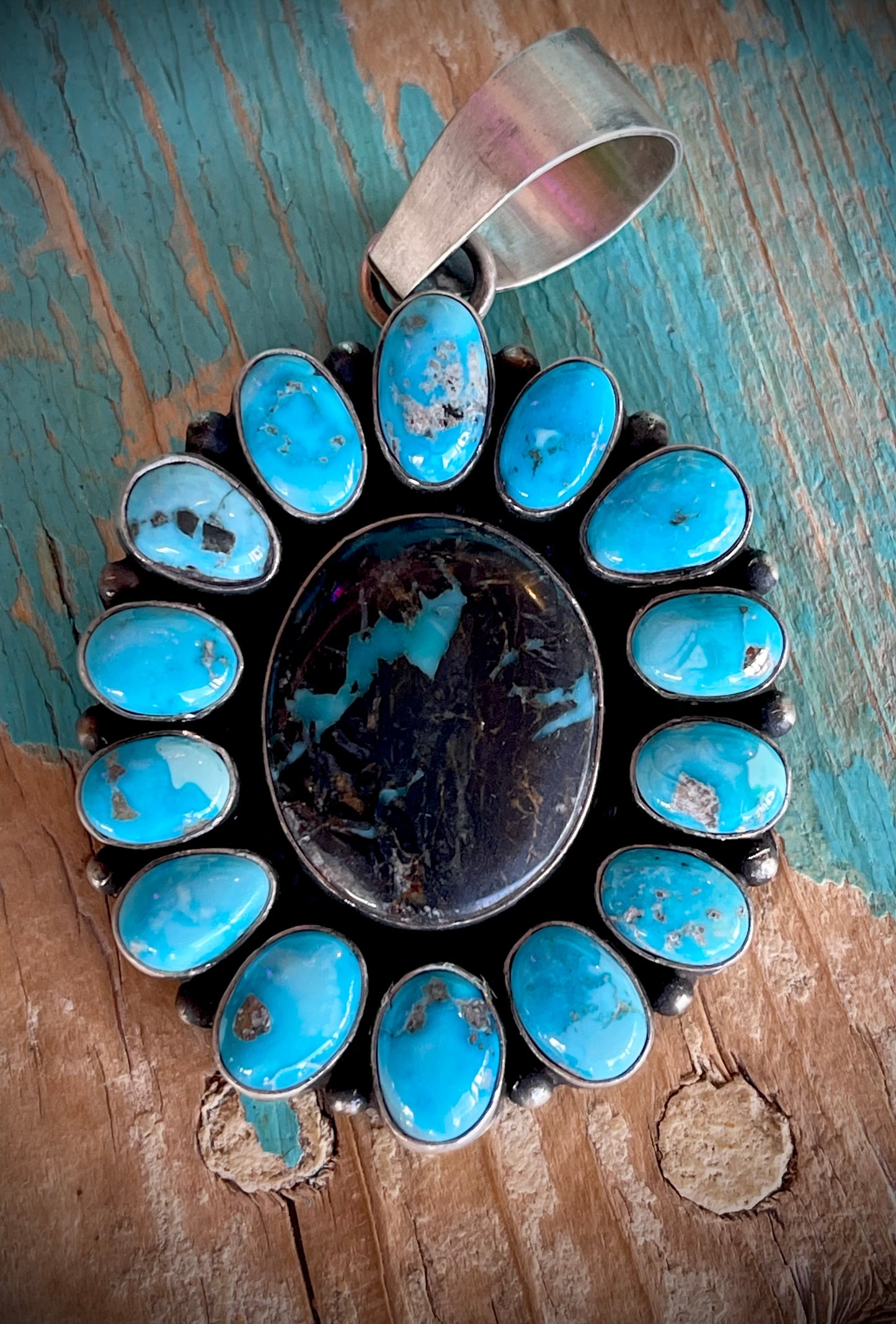 🔥CRAIG’S SMOKIN’ HOT STEAL🔥Sterling Silver Navajo Handmade Blue Moon and Kingman Turquoise Cluster Pendant (Pendant Only)🔥