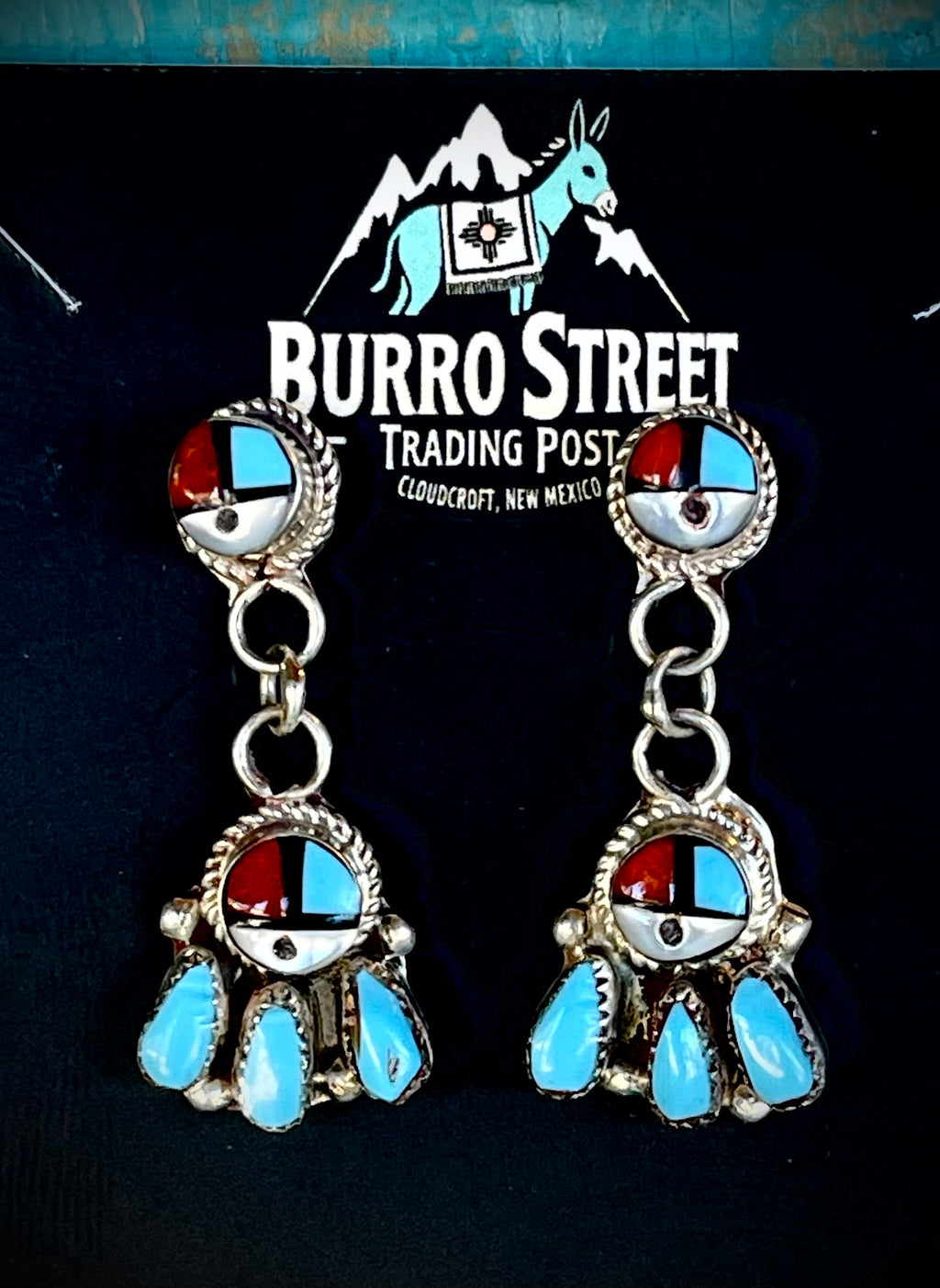 🔥CRAIG’S SMOKIN’ HOT STEAL🔥Sterling Silver Zuni Handmade Multi-Stone Sun Face Post Dangle Earrings🔥
