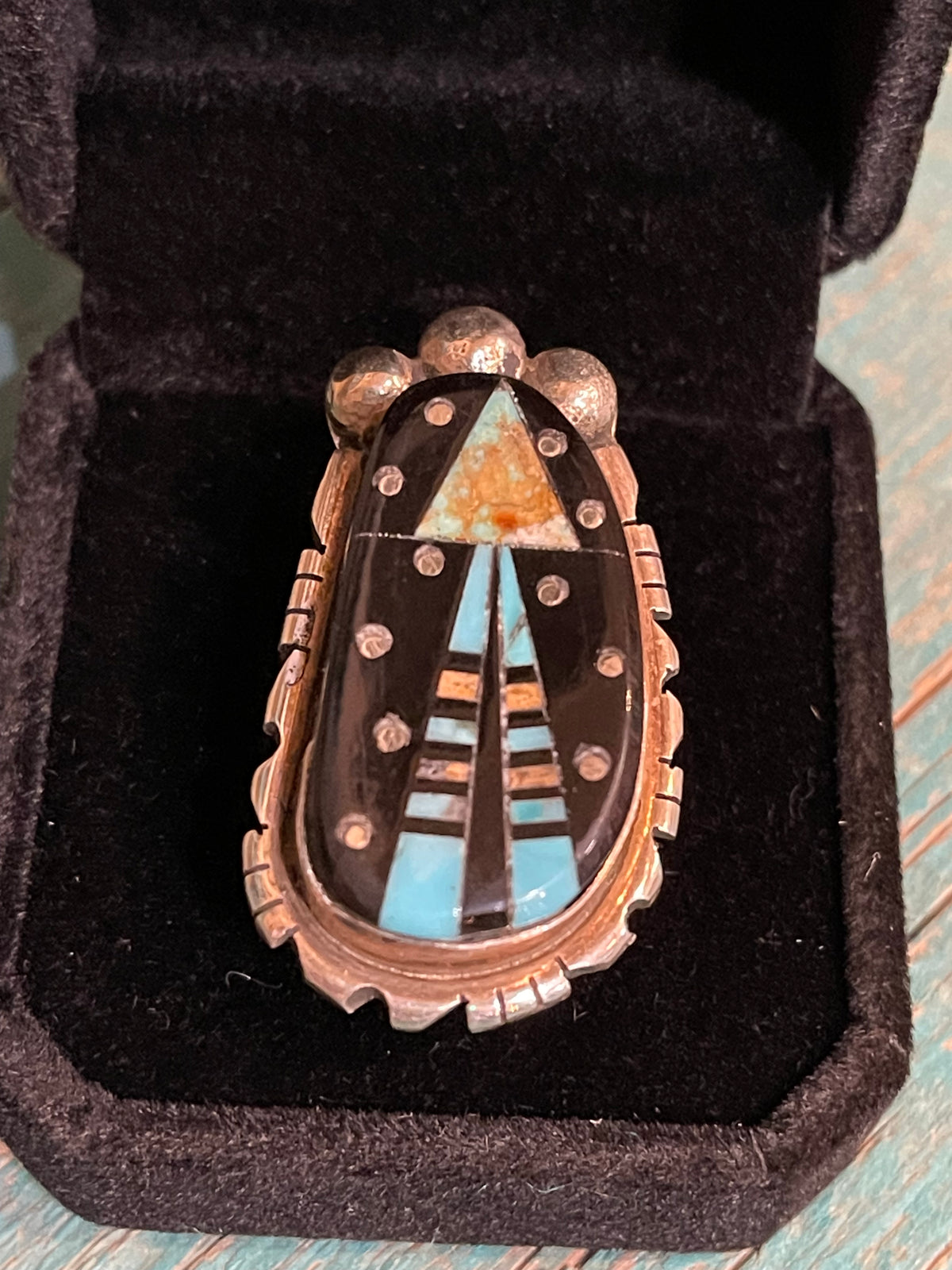 🔥 CRAIG’S SMOKIN’ HOT STEAL 🔥 STERLING SILVER HANDMADE MULTI-STONE RAY JACK RING SIZE-7🔥