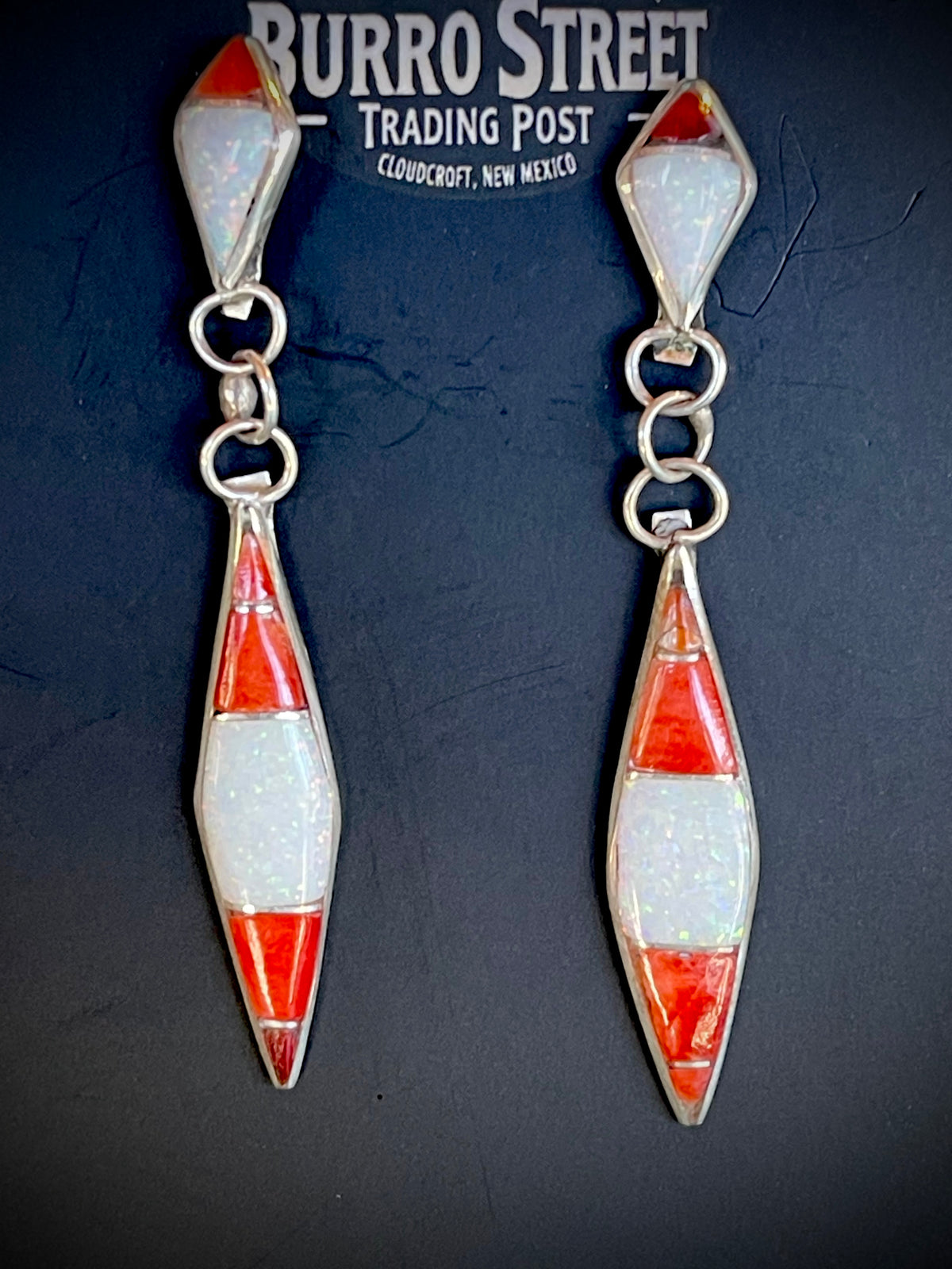 🔥CRAIGS SMOKIN’ HOT STEAL🔥 Sterling Silver Zuni Handmade Orange Spiny Oyster and White Opal Inlay Post Earrings🔥