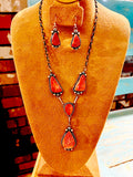 🔥CRAIGS SMOKIN’ HOT STEAL🔥 Sterling Silver Navajo Handmade Orange Spiny Oyster Lariat Earring Set🔥