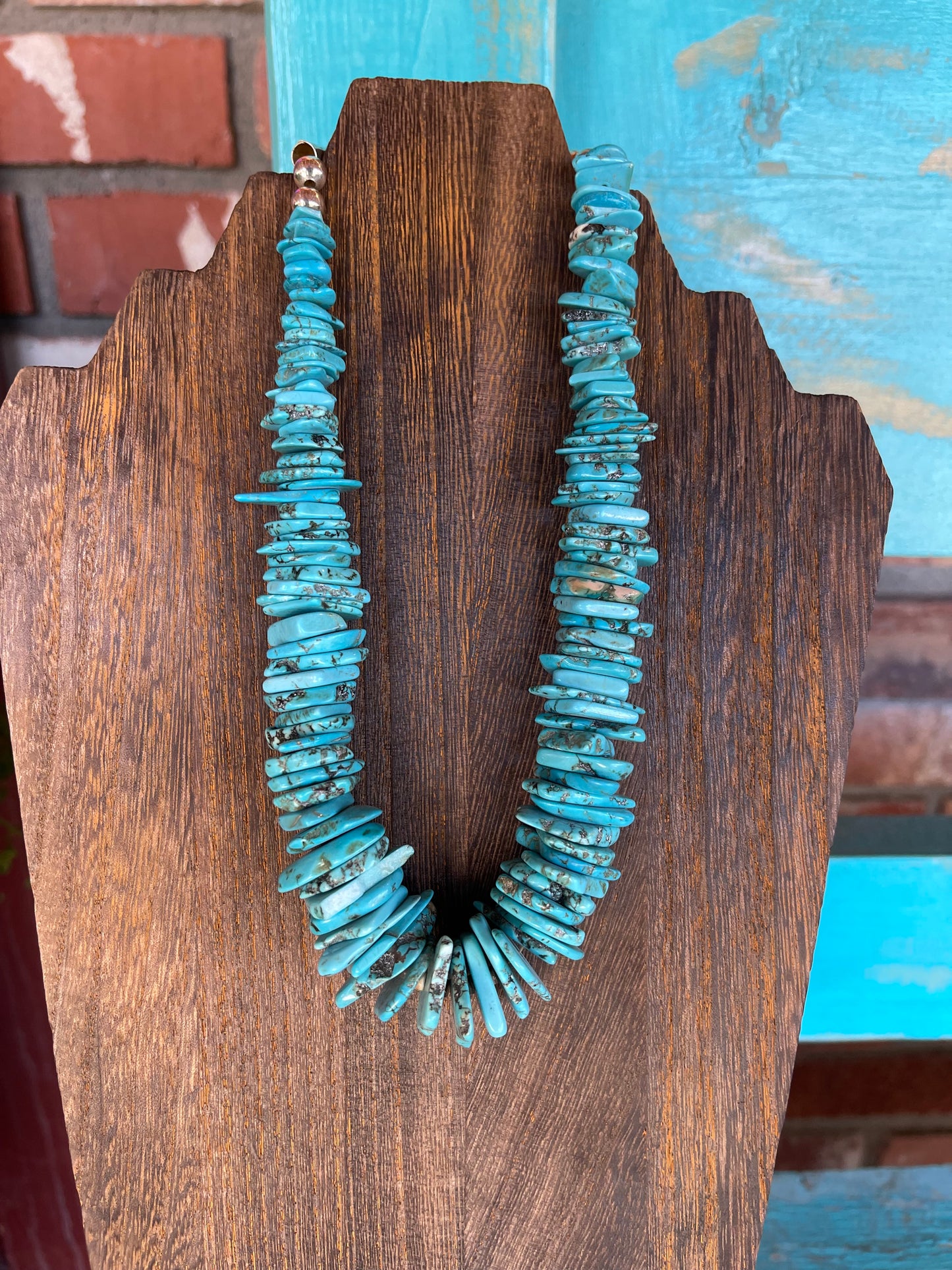 🔥CRAIG’S SMOKIN’ HOT STEAL🔥Sterling Silver Kewa (Santo Domingo) Pueblo Handmade Slabbed Kingman Turquoise 16” Necklace🔥