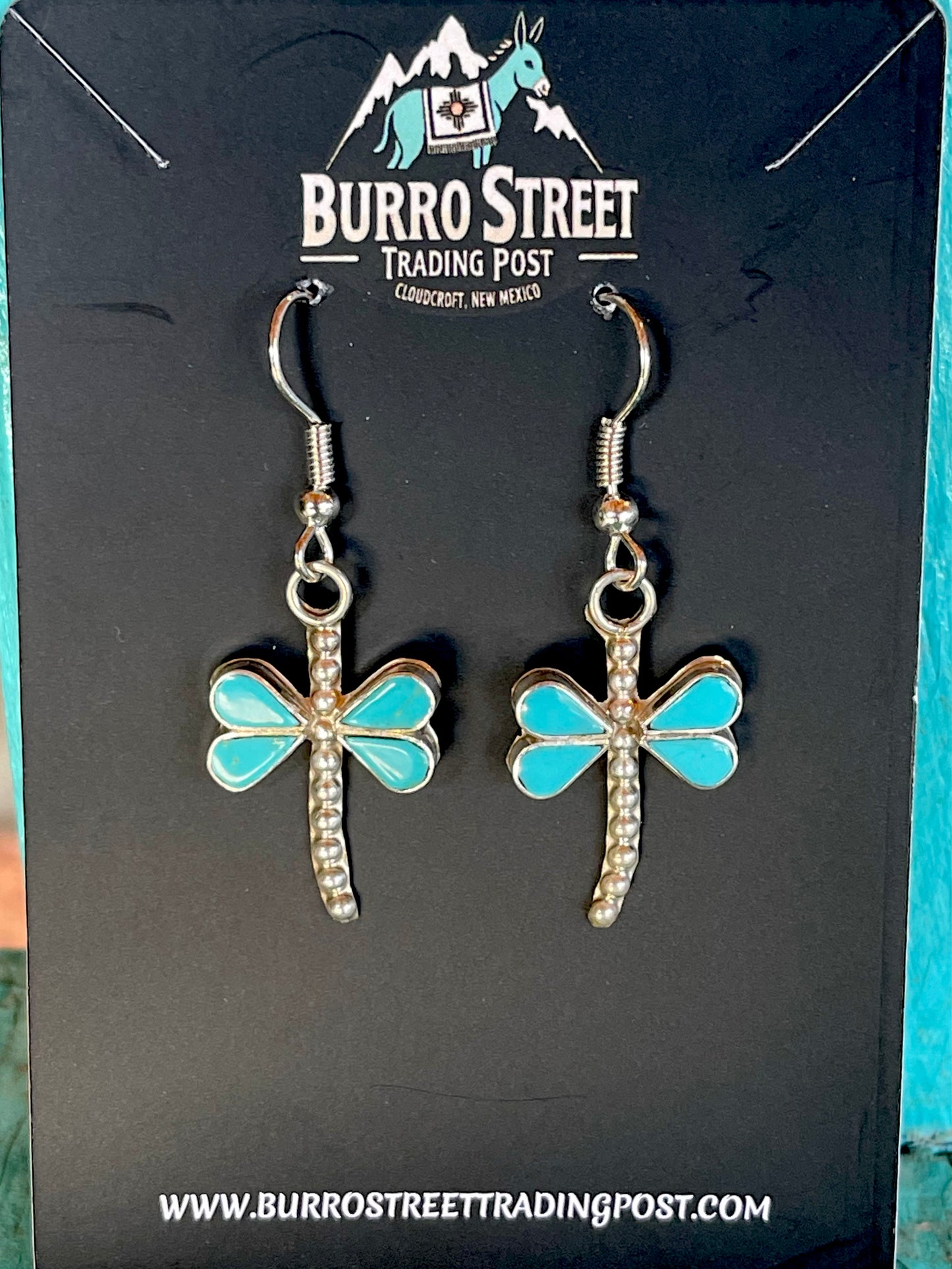🔥CRAIGS SMOKIN’ HOT STEAL🔥 Sterling Silver Zuni Handmade Turquoise Dragonfly French Hook Earrings🔥