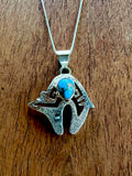 🔥CRAIG’S SMOKIN’ HOT STEAL🔥Sterling Silver Navajo Handmade Golden Hills Turquoise Bear Pendant w/ 18” Sterling Chain🔥