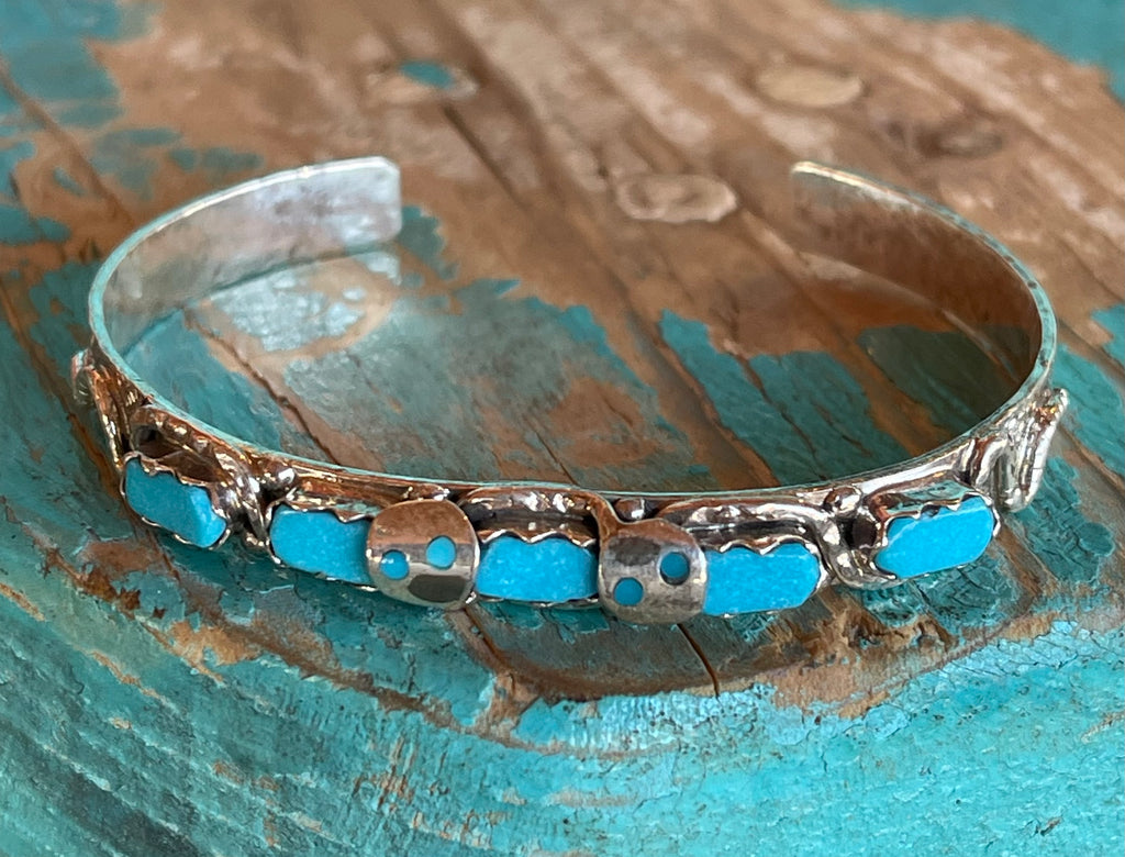 🔥CRAIGS SMOKIN’ HOT STEAL🔥Sterling Silver Effie Zuni Handmade Sleeping Beauty Turquoise Cuff🔥