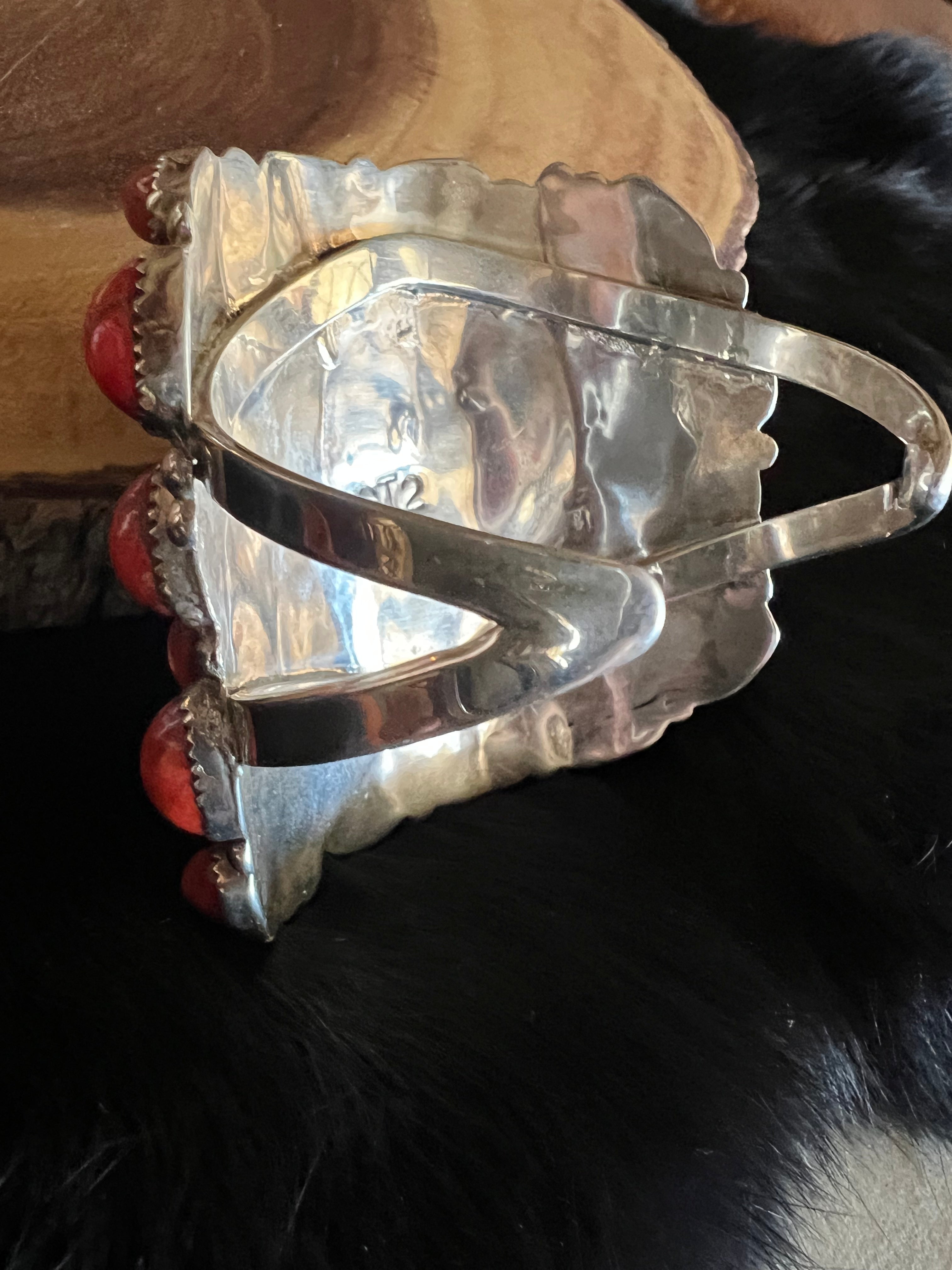 Vintage Navajo Apple Coral Cluster Cuff – 34 Cabochon Sterling Silver Bracelet | Cloudcroft NM