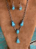 🔥SOLD🔥CRAIGS SMOKIN’ HOT STEAL🔥 Sterling Silver Navajo Handmade Kingman Turquoise Lariat Earring Set🔥