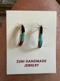 Coral black jet and turquoise half hoop earrings