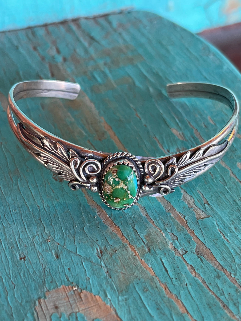 🔥CRAIGS SMOKIN’ HOT STEAL🔥Sterling Silver Navajo Handmade Sonoran Gold Turquoise Cuff🔥