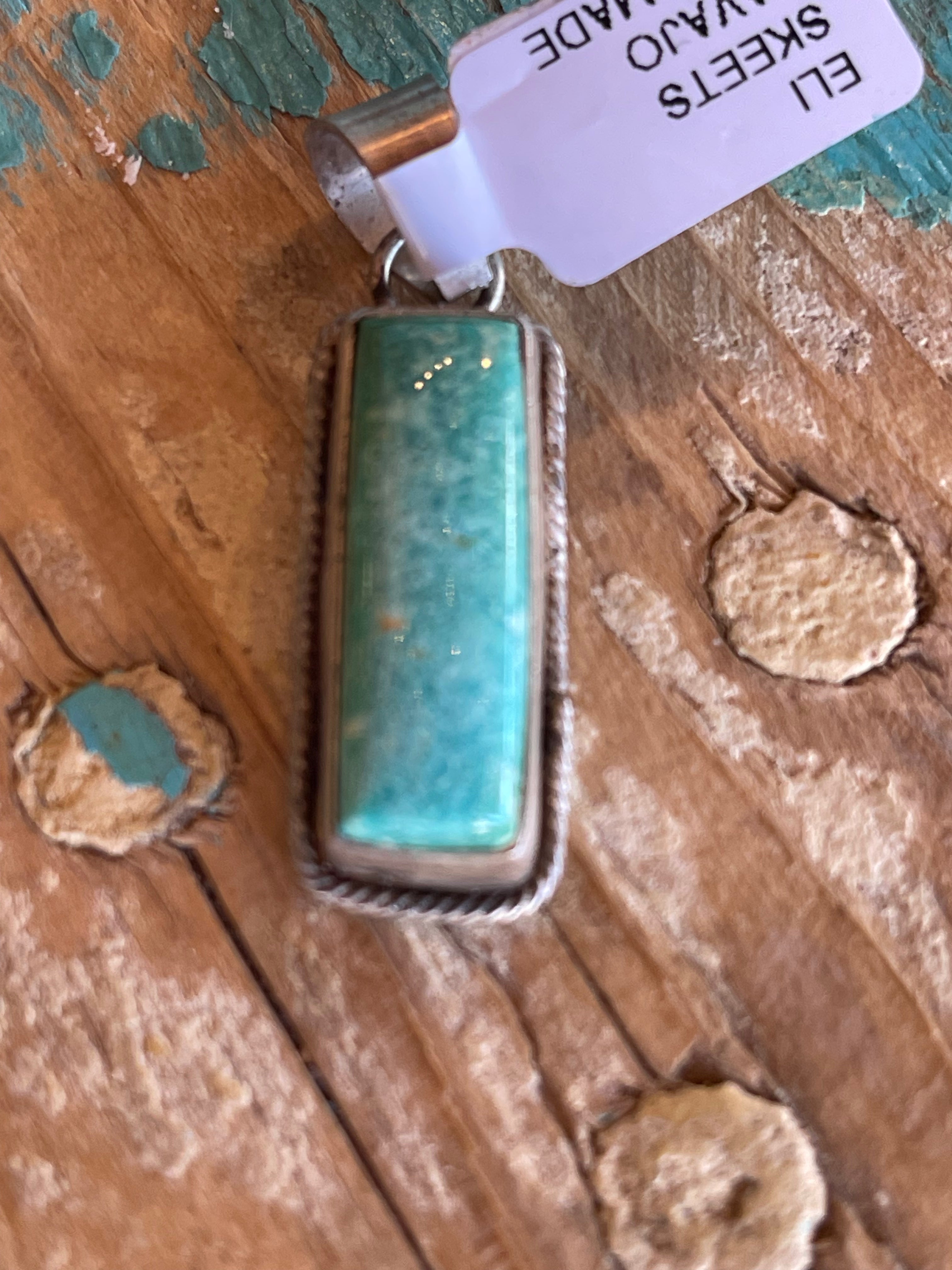 🔥CRAIG’S SMOKIN’ HOT STEAL🔥Sterling Silver Navajo Handmade Kingman Turquoise Bar Pendant🔥(Pendant Only)