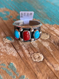 🔥CRAIGS SMOKIN’ HOT STEAL🔥Sterling Silver Navajo Handmade Kingman Turquoise & Red Coral Ring - Sz 11.5🔥