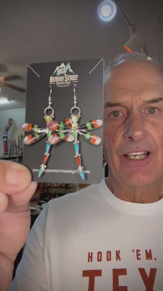 🔥 CRAIG’S SMOKIN’ HOT STEAL 🔥 Sterling Silver Zuni Handmade Multi-Stone Dragonfly Inlay Earrings🔥