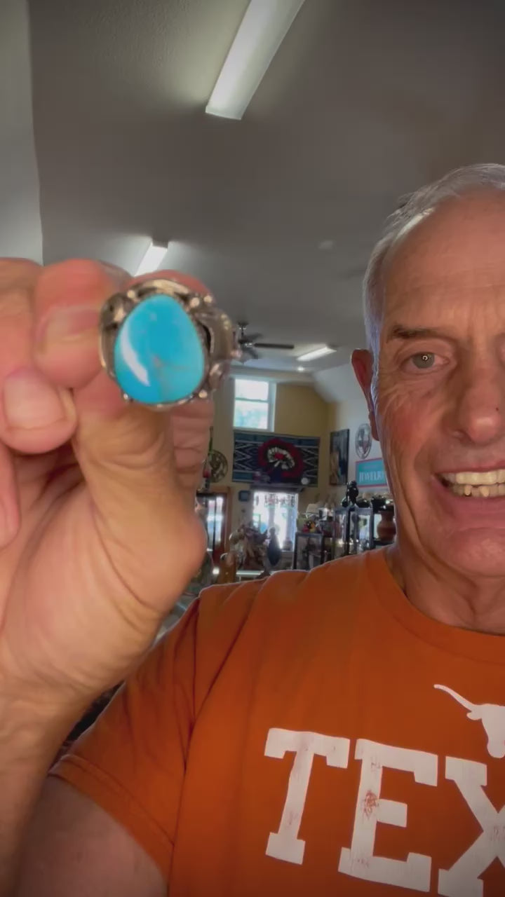 🔥CRAIG’S SMOKIN’ HOT STEAL🔥Sterling Silver Navajo Handmade Kingman Turquoise Ring - Size 14🔥