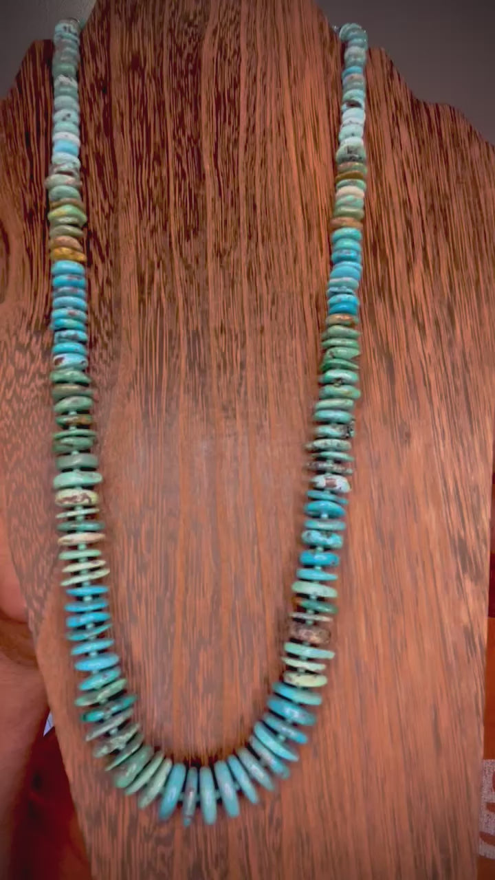 🔥CRAIG’S SMOKIN’ HOT STEAL🔥Sterling Silver Kewa (Santo Domingo) Pueblo Handmade Slabbed Kingman Turquoise 25” Necklace🔥